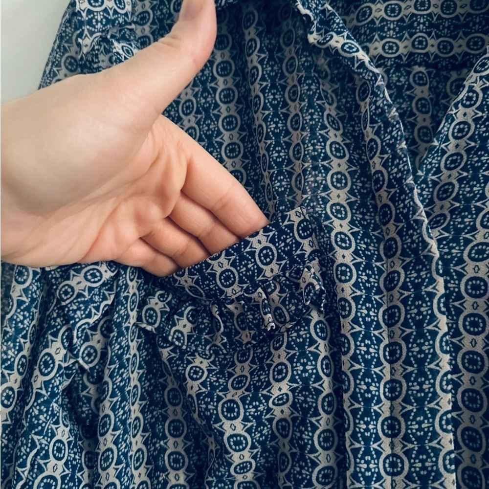 MISA Los Angeles Revolve Shopbop Lillian Dress Blue Geometric Boho Ruffle Mini M - Picture 10 of 12